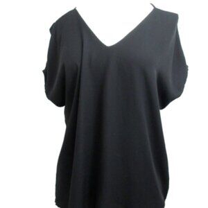 Shine Star Blouse Top Women Size L Black Cold Shoulder Sleeve Pullover Polyester